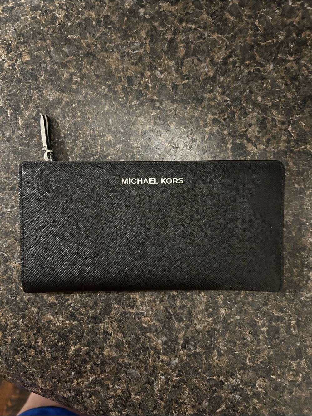 Michael Kors Black Continental Wallet White Interior Black Snaps close pocket